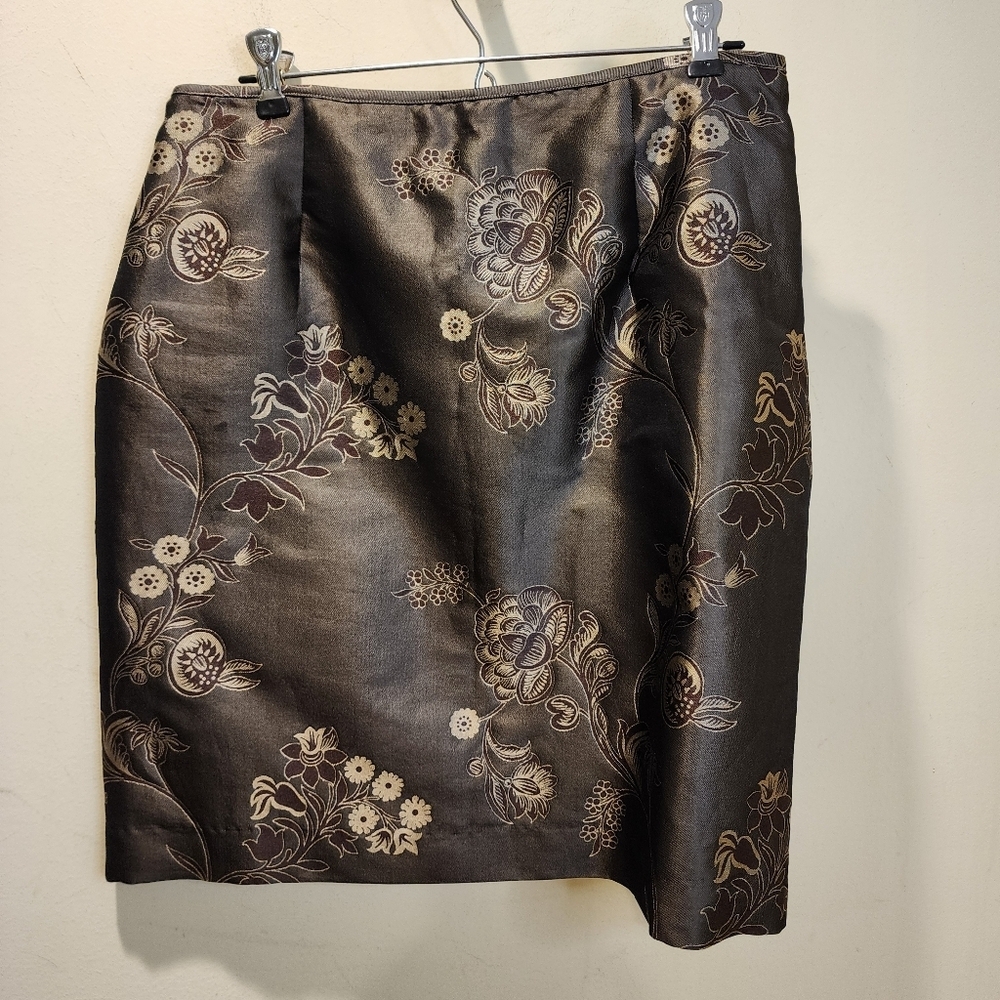 Jon Brown Floral 100% Silk   Embellished Pencil Mini Skirt for Cocktail Size 8
